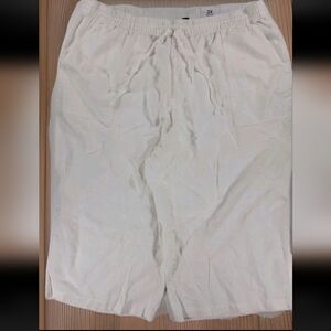 NEW Lands End Capri Pants Women's 20-22W 2X Plus 100% Linen Crop High Rise White